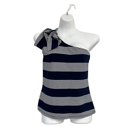 NWOT Anthropologie Bishop + Young Navy & White One Shoulder Tie Tank Size Small - Picture 4 of 12